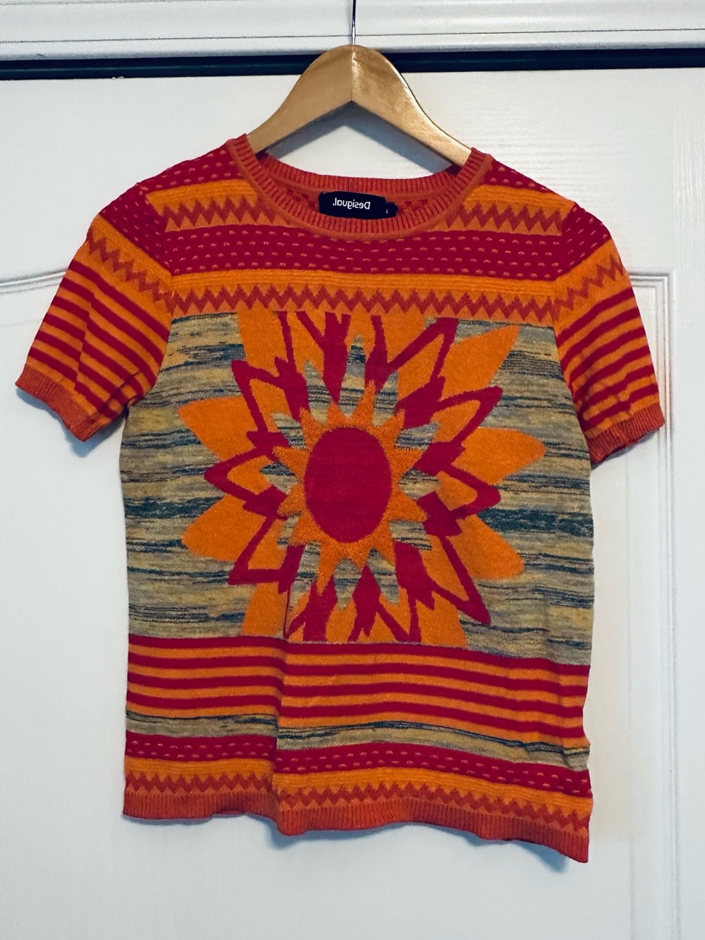 Desigual Red and Orange Floral Knit Top